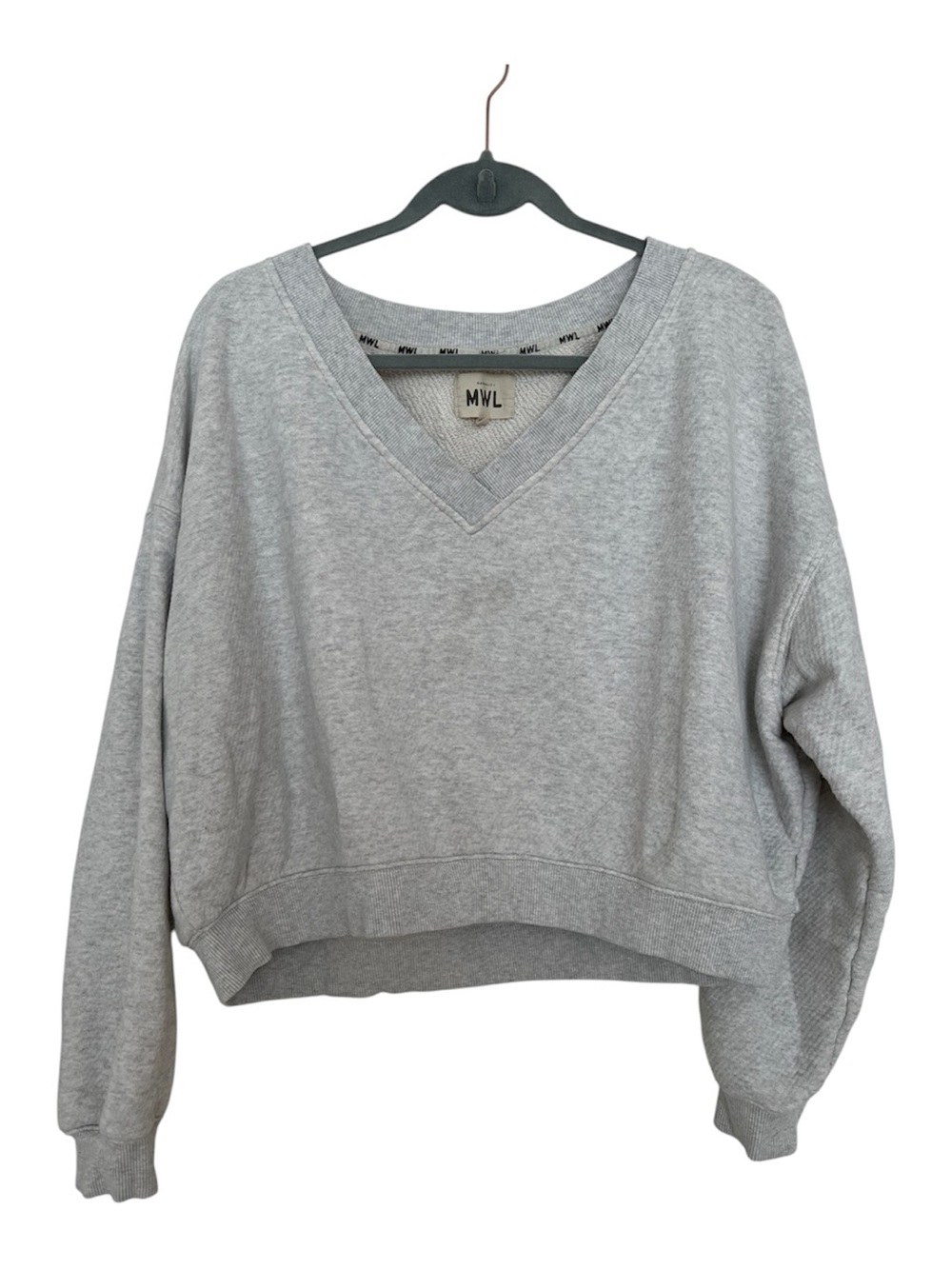 Madewell MWL Gray V-Neck Cropped Sweatshirt Fleece Pullover Lounge Size L Large